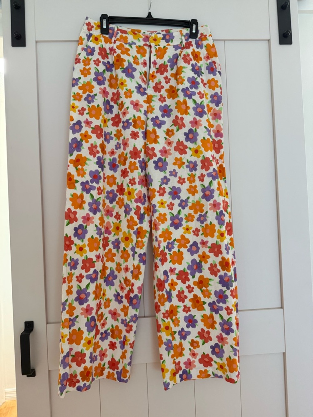 Peppermayo White Floral Straight Leg Pants in Orange, Purple, Red & Yellow